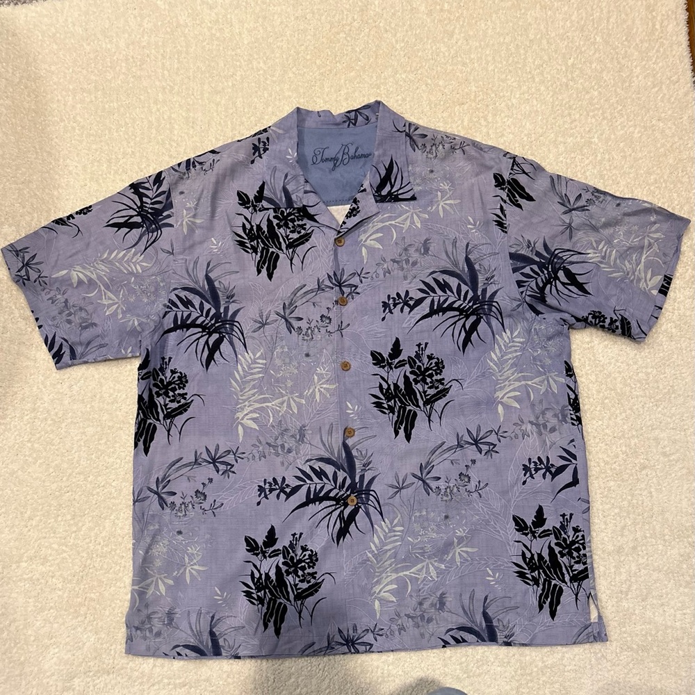 Tommy Bahama Men's Blue Floral Silk Shirt XL